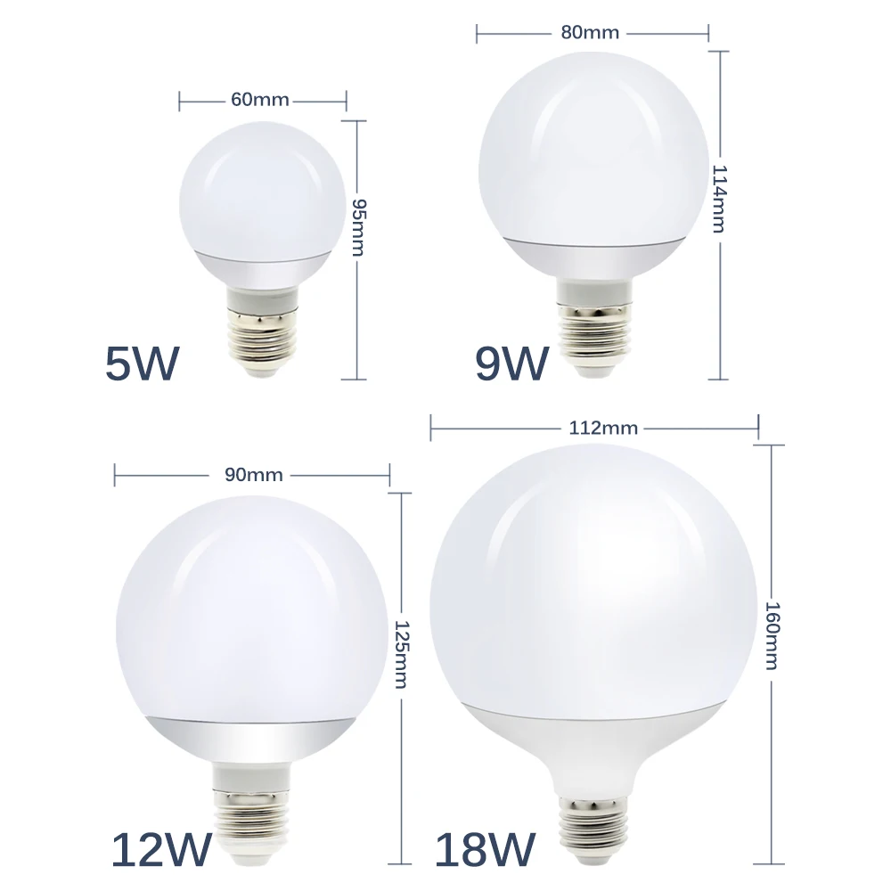 Светодиодный светильник с шариком дракона AC85-265V E27 G60 5W G80 9W G95 12W G125 18W Светодиодный большой белый пузырь для декоративного освещения