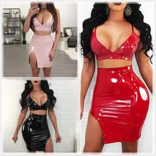 Женское облегающее платье Wet Look сексуальное платье из двух частей экзотическая танцевальная одежда Горячая мини-платье Клубная одежда кожа фетиш латекс платье из латекса