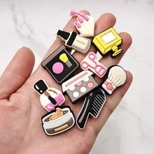 Novelty 1pcs Ladies Cosmetics Shoe Charm Eye Shadow Concealer Powder Puff PVC Shoe Accessories Decoration Fit Croc Jibz Kid Gift
