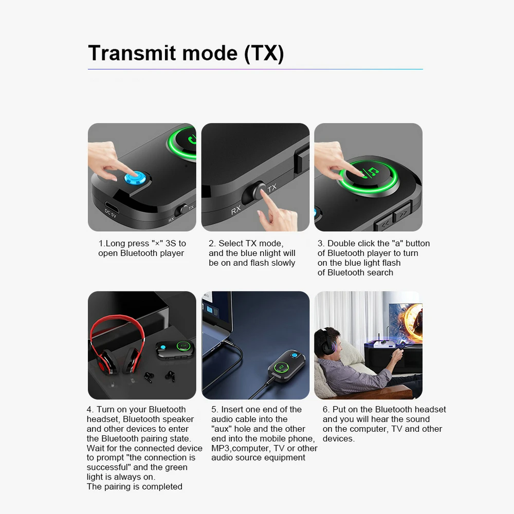 Bluetooth 5 0 Audio Transmitter Receiver 3 5mm 3 5 AUX USB Stereo Music Wireless Adapter Dongle For PC TV Headphone Car Speaker