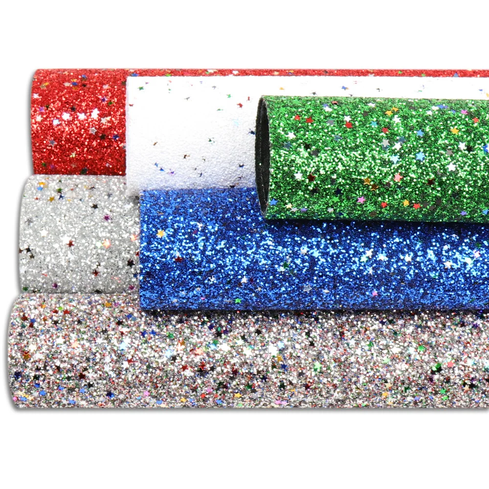 IBOWS 8pcs 22*30cm Chunky Glitter Sheets Candy Color Synthetic Leather DIY Hair Bow Bags Accessories Handmade Crafts Materials