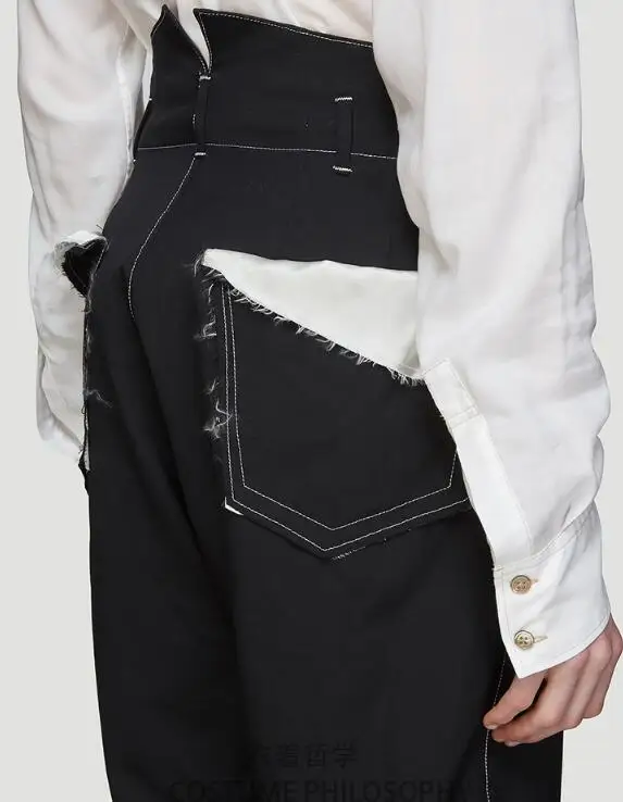 27-42 HOT Spring Men's New Pants Fashion Personalized custom large size Casual wide-leg pants loose white line eight pants