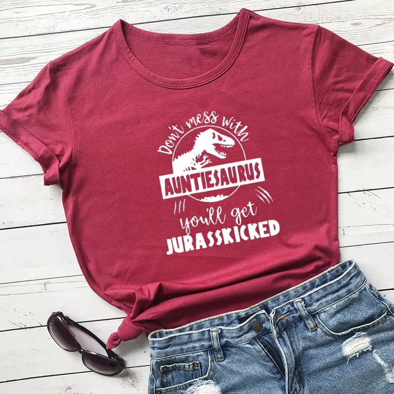 Не связывайтесь с AuntieSaurus Новое поступление графическая женская летняя забавная футболка из хлопка Auntie рубашка подарок для тети лучшая тётя когда-либо - Цвет: burgundy-white text