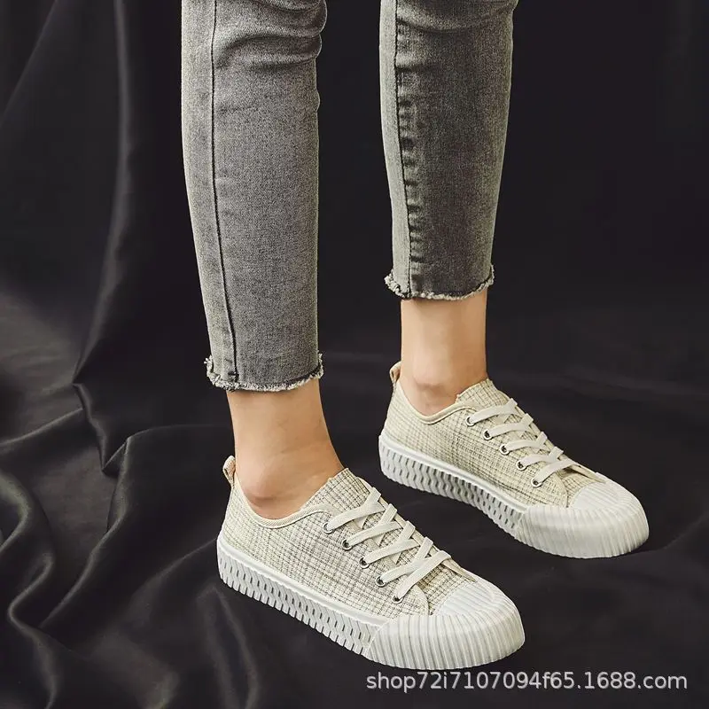 

2019 Spring And Summer Students Canvas Shoes Women's INS Online Celebrity Korean-style round-Toe Biscuit Shoes Retro WOMEN'S Cas
