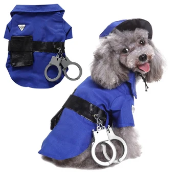 

Pet Dog Cat Costume Funny Dogs Police Clothes Small Pets Spring Summer Clothing Apparel Dressing Up Party Coat Clothes