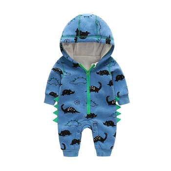 

2020 New Romper Blue Dinosaur Sweater Hooded Jumpsuit Men and Women Baby Outerwear Climbing Clothes