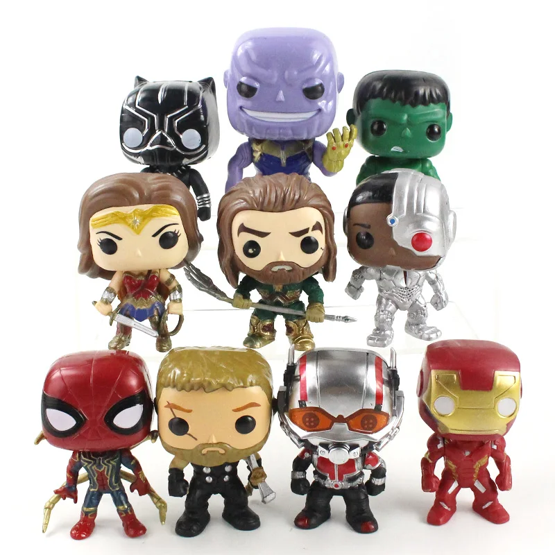 10-13cm 10pcs/Lot The Avengers Marvel Super Heros Q Posket Hulk Iron Man Thor Spider Thanos PVC Action Figure Toys Doll | Игрушки и