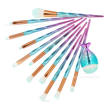 

12 Pieces Diamond Handle Makeup Brush And Small Fish Foundation Brush Suit Mermaid Makeup Beauty Makeup Beauty Tool