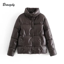 Winter Za Women's PU Leather Parkas Warm Jackets Thick Coats Female 2020 Long Sleeve Outerwear Casual Loose Jackets Faux Leather