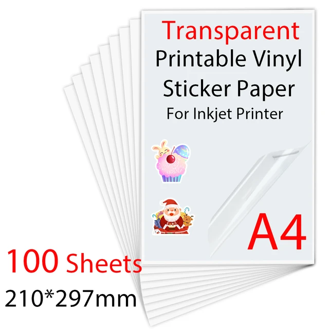 10/30/50/100Sheets A4 Transparent Printable Vinyl Sticker Paper Waterproof  Self-Adhesive paper for For