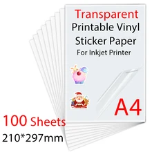 100Sheets A4 Transparent Printable Vinyl Sticker Paper 210*297mm Waterproof Self-Adhesive paper for For Inkjet Printer DIY Label