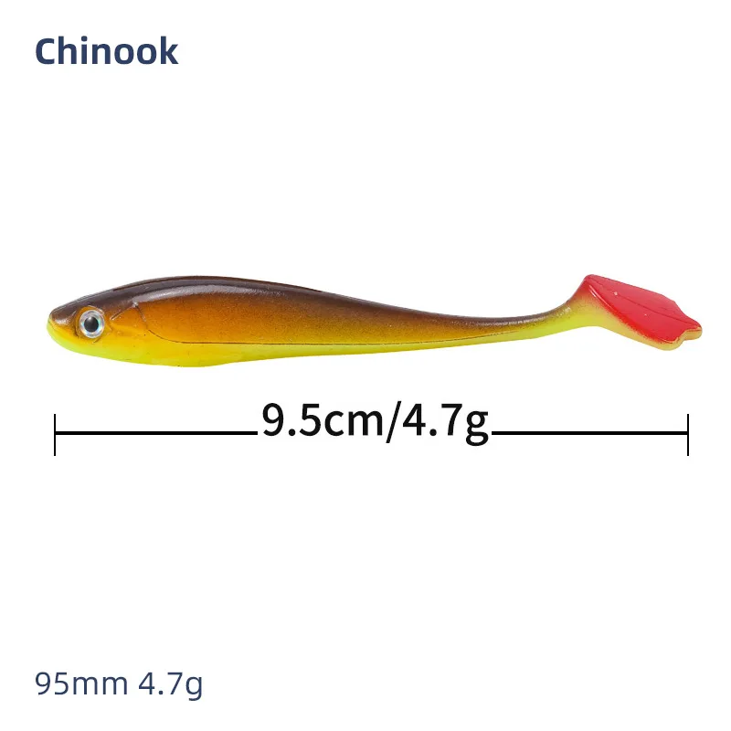 Chinook Soft Bait Lure 3D 90mm 5pcs Wobblers Silicone Fish Artificial Bait Fishing For Jig Head Texas Jigs Wacky Hooks