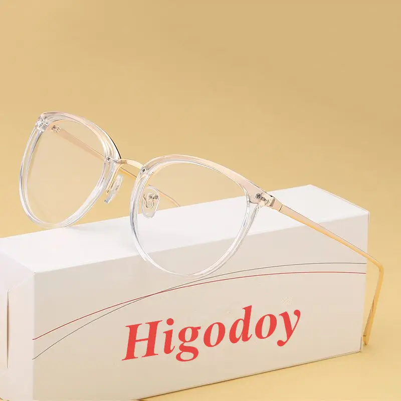 Higodoy, оптические красные очки, оправа для женщин, близорукость, оправы для очков, трендовые металлические Прозрачные Линзы для очков, женские очки - Цвет оправы: clear