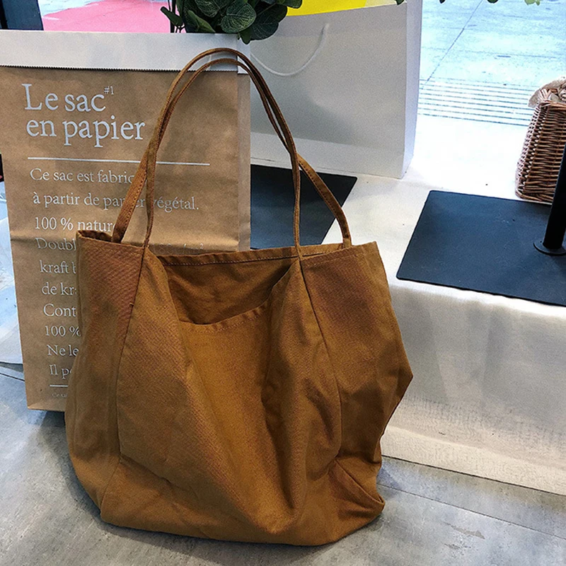 Women Casual Canvas Shoulder Bags Female Eco Cloth Handbag Tote Reusable Foldable Shopping Bag Cotton Large Capacity Books Pouch