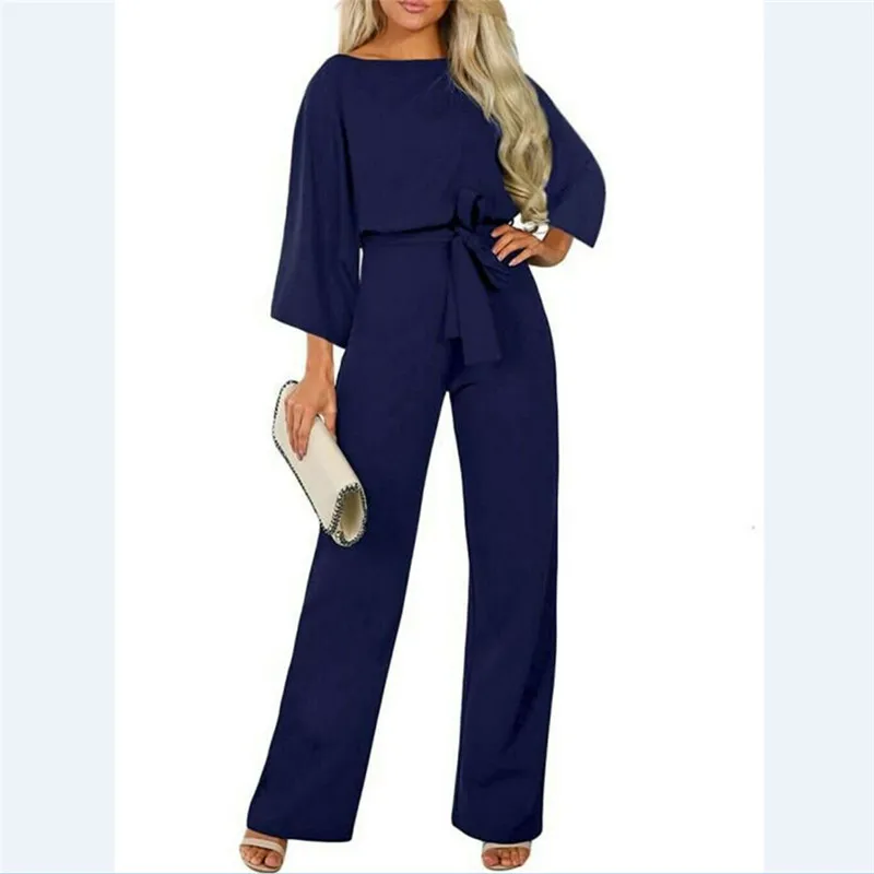 Женские Size10-16, офисные, широкие, вечерние, OL, комбинезон, вечерний, повседневный комбинезон - Цвет: Синий