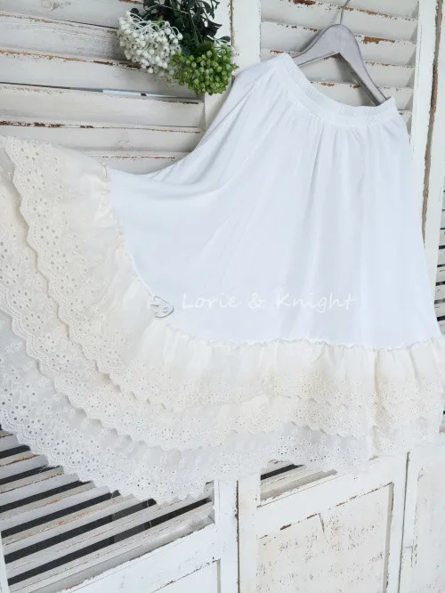

Women Multi Layered Lace Mori A-line Underskirt Petticoat WHITE