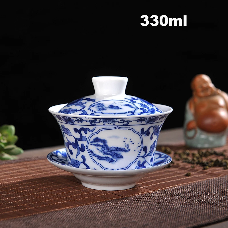 230 мл/330 мл китайский стиль Gaiwan керамическая голубая и белая фарфоровая чайная чаша Tureen мастер чашка блюдце посуда для напитков посуда для чая ремесла - Цвет: C3