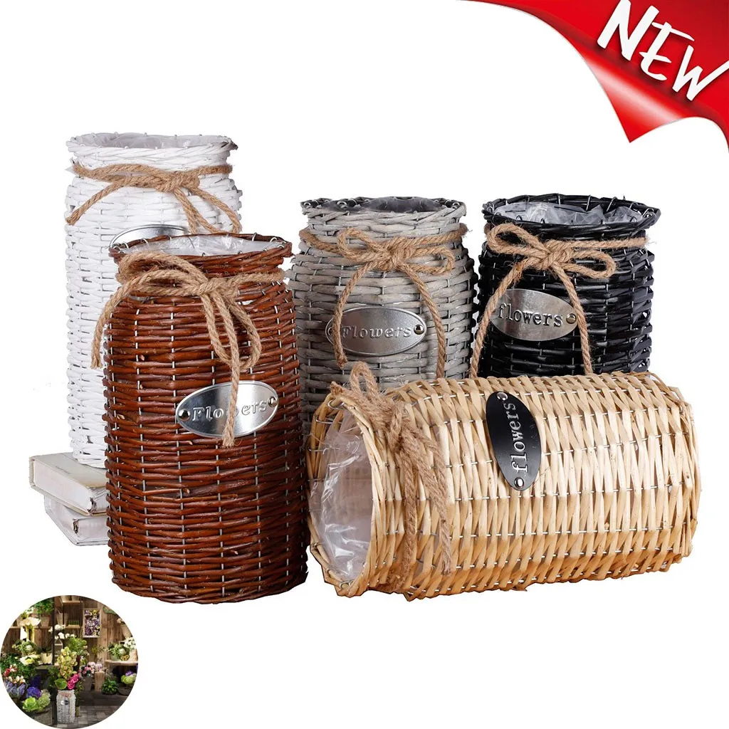 

Wicker Vase Woven Storage Basket Flower Plants Straw Pots Vase Home Party Room Balcony Desktop Decoration Vasos Para Decoracao