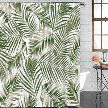 

Fabric Shower Curtain Plant Bifurcation Green Leaf Shower Curtains Waterproof Polyester Bathroom Shower Curtain &12 Hooks