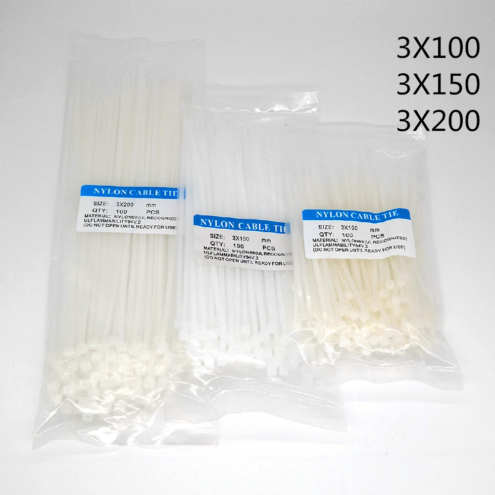 Black White Bule Red Yellow Green Self-Locking Plastic Nylon Wire Cable Zip Ties Black Cable Ties Fasten Loop 100Pcs