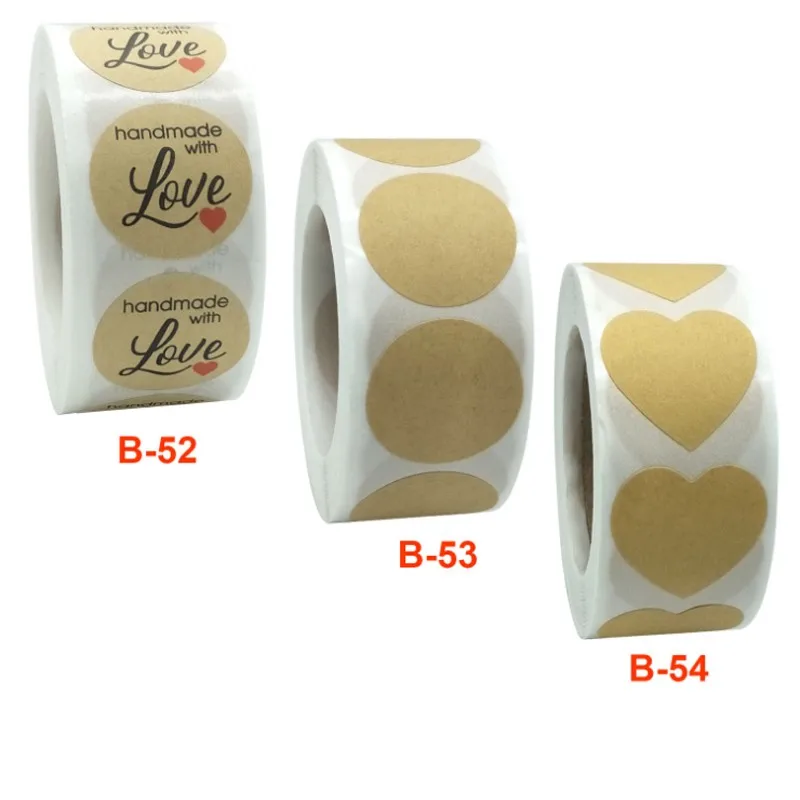 

5000pcs Roll stickers Round heart LOVE shaped cowhide blank sticker label Kraft paper wholesale 25mm