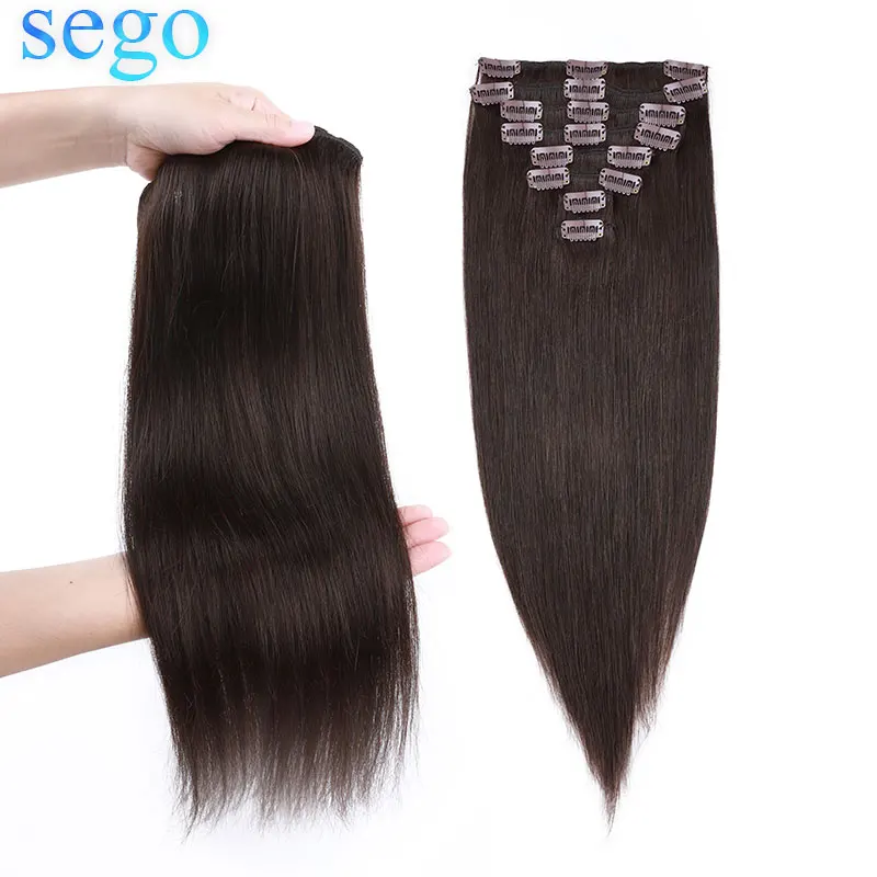 SEGO 120 г 10 дюймов-24 дюйма прямые человеческие волосы с зажимом 8 шт./компл. машинка