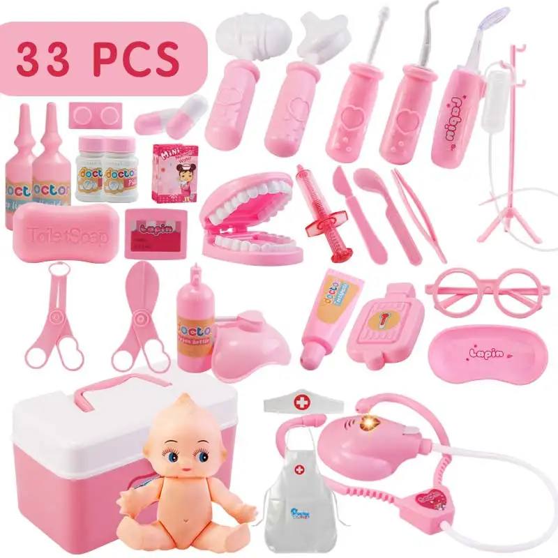 33 Pcs Pink 22-44 шт./компл. и девочек ролевые игры Доктор классический медицины моделирования ролевые игры медицинские Костюмы игрушка для Детский подарок - Цвет: 33 Pcs Pink