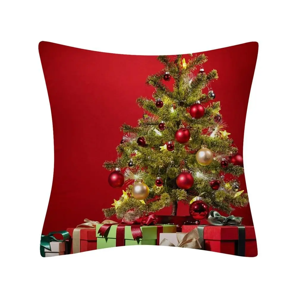 Рождественские наволочки на подушки, блестящие Полиэстеровые подушки, Наволочки, хлопковые льняные елки, Новогодние декоративные 45x45 см, cojines de navidad# 2F