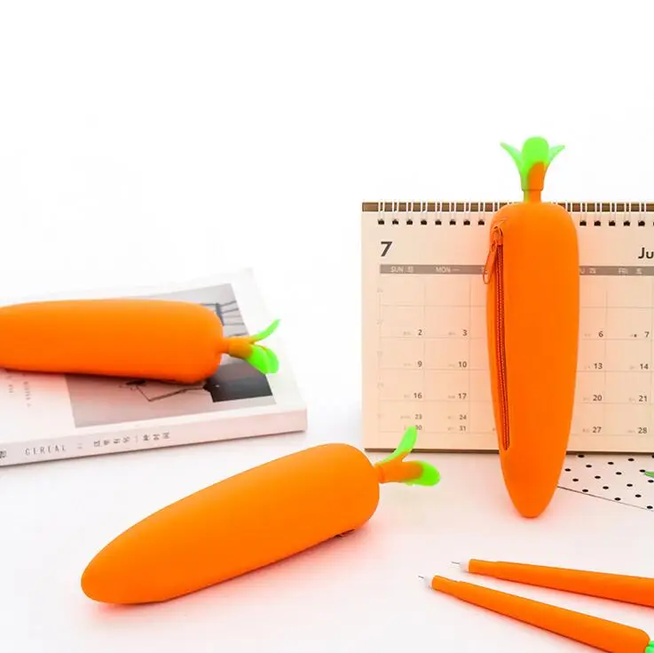 

Carrot Vegetable Soft Silicone Pencil Case Stationery Storage Organizer Bag School Office Supply Escolar