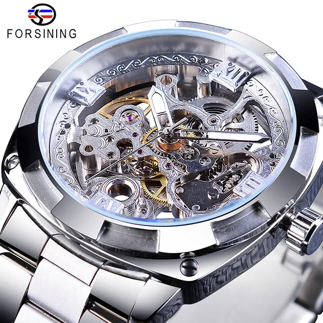 GMT1091-3 Forsining черные прозрачные механические мужские часы автоматические часы-скелетоны ремешок из нержавеющей стали деловые часы Relojes Hombre - Цвет: GMT1091-3