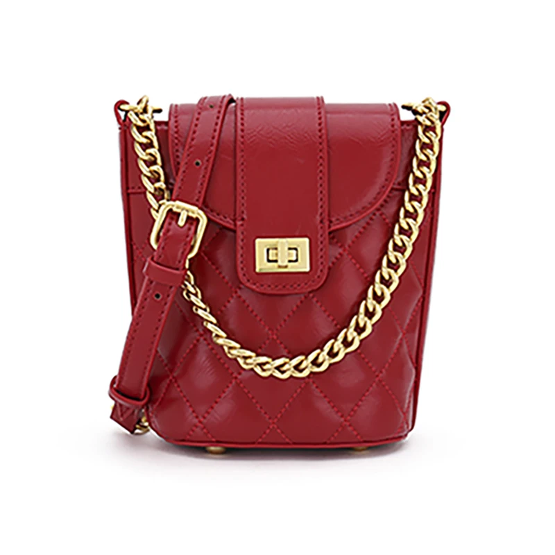 Korting Nieuwe 2020 Mode Vintage Tas Emmer Voor Vrouwen Hoge Rode Lederen Beroemde Merk Dames Winkelen Schouder Messenger Bag