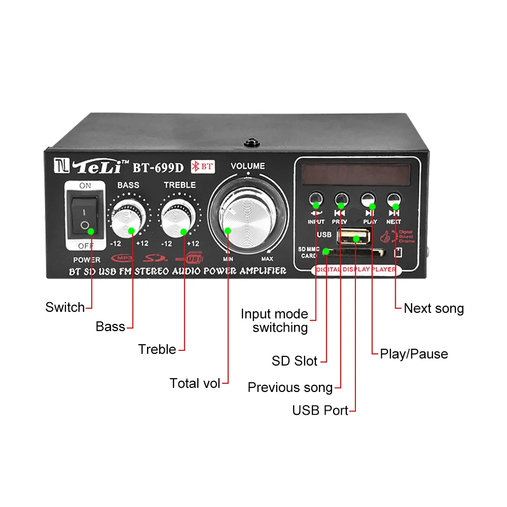 AIYIMA Bluetooth цифровой усилитель мощности для дома SD TF карта fm-радио 45 Вт+ 45 Вт AC12V двухсторонний автомобильный аудио усилитель DIY компьютер DVD CD