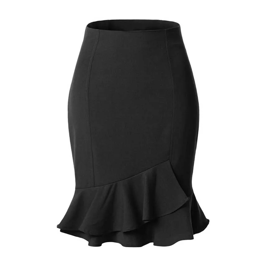 Summer New Half-length Skirt Sell Solid High-waist Slim Lotus Leaf OL Short Skirt for Women Clothes - Цвет: Black