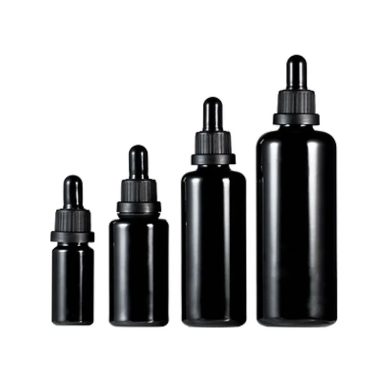 

Empty 10ML 30ML 50ML 100ML Black Glass Essential Oil Dropper Vials White Rubber Top Cosmetic Container Packaging Bottle 10pieces