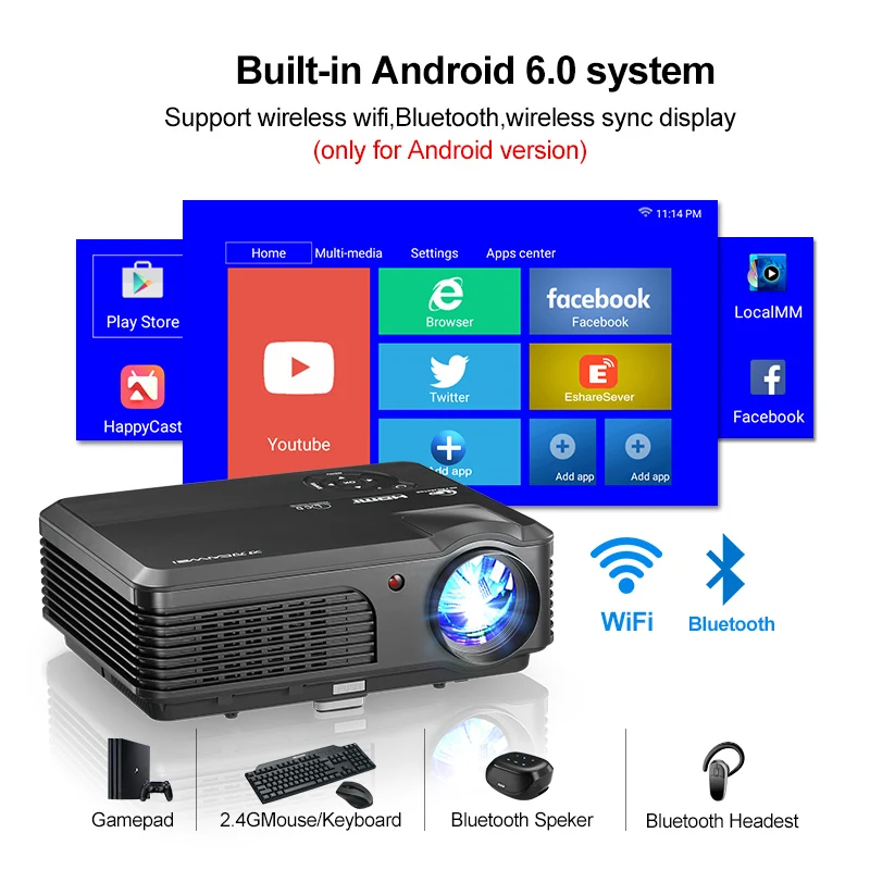CAIWEI A6/A6AB 1080p проектор Full HD домашний Смарт Android WiFi ЖК светодиодный