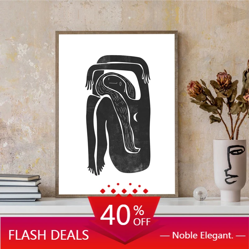 Черно-белая Минималистичная Женская фотосессия плакаты Луна среднего века