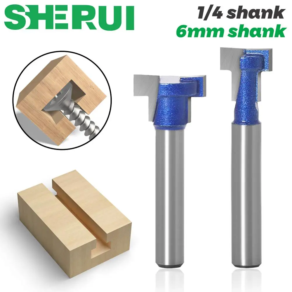 1pc 6mm 1/4inch Shank T Slot Cutter Router Bit Set Key Hole Bits Hex