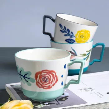 

Hand Painted Ceramic Milk Coffee Mug Breakfast Japanese Style Original Creative Ceramic Mugs Tazas Julep Office Mug Print HH50MK