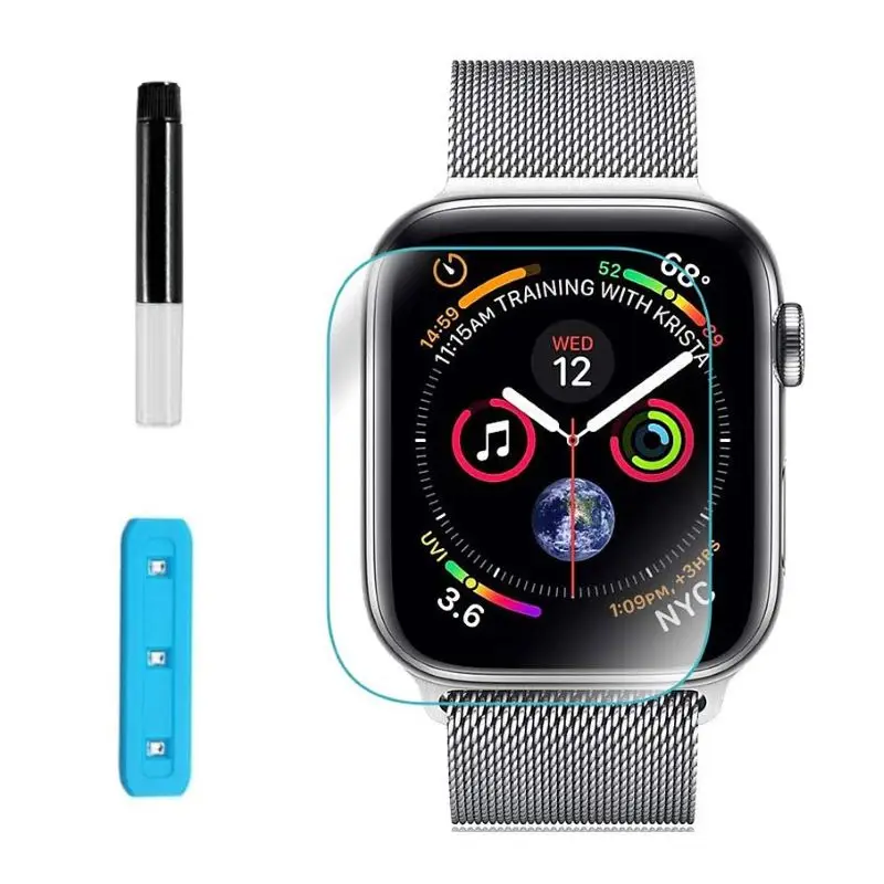Защитное стекло UV Glass для Apple Watch 38 40 42 44 мм с УФ клеем прозрачное | Мобильные