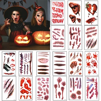 

6/12pcs Horror Scar Tattoo Sticker Fake Tattoo Halloween Decor Scary Temporary Tattoo For Festival Party Halloween Supplies