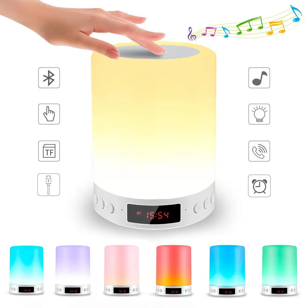 Colorful Night Light With Bluetooth Speaker Wireless Touch Control Desk Table Lamp  rechargeable Alarm Clock Screen LED Lamp