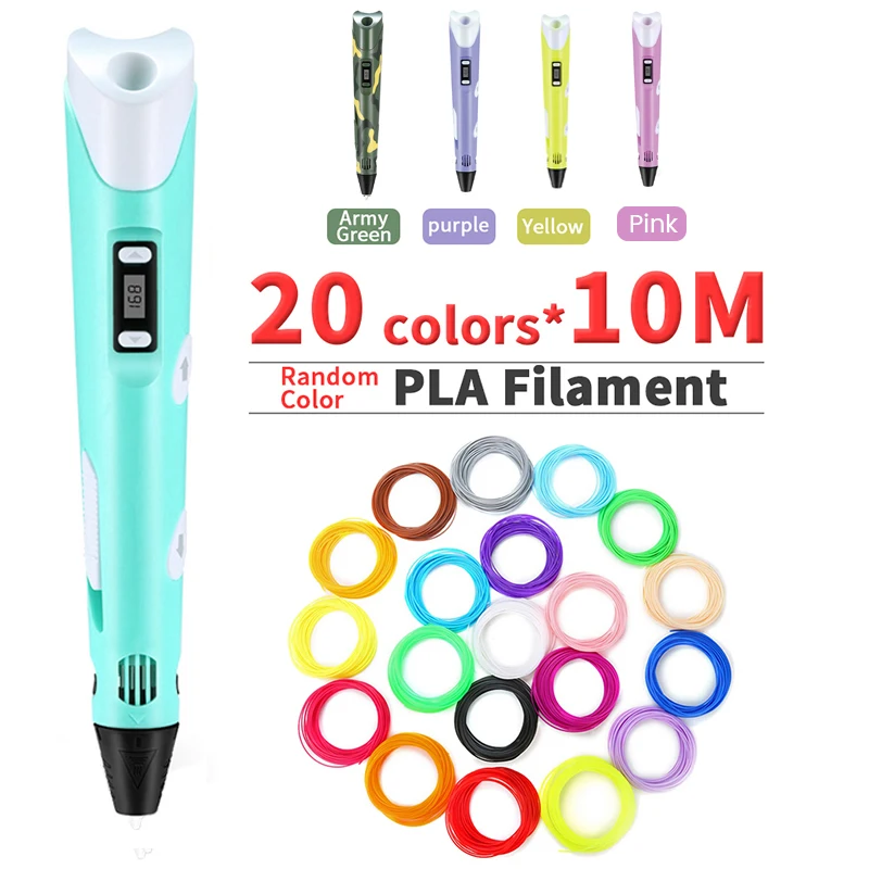 DIY 3D Pen 3D Pencil Printing Pen 1.75mm PLA Filament Pens With LED Screen Drawing For Kids Birthday Christmas Gift