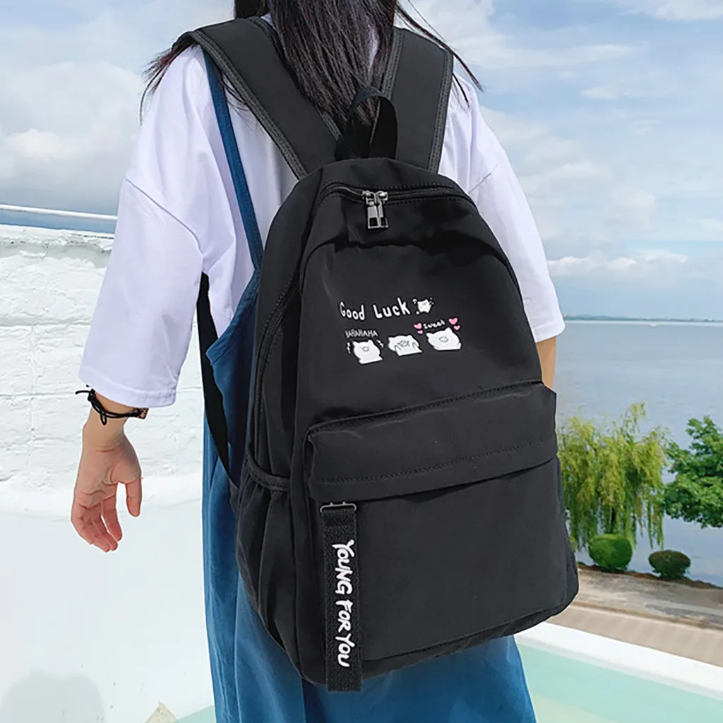 Korean Nylon Solid Color Travel Backpack Women Large Capacity Lightweight Portable Schoolbag Teenager Multi Pockets Back Packs