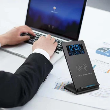 

Wireless Fast Charger Power Bank Chargers Electronic Led Desktop Charging Phone Holder With Digital Alarm Clock LED Display 2019
