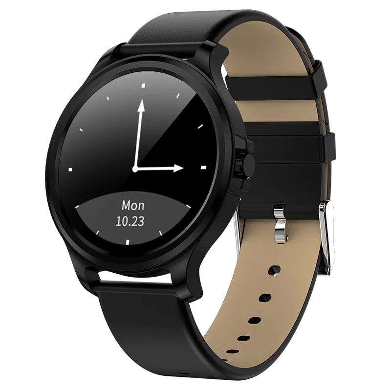 Black leather S4 Смарт-часы мужские Bluetooth спортивные Шагомер фитнес-трекер часы пульсометр Монитор артериального давления Smartwatch для ios Android - Цвет: Black leather