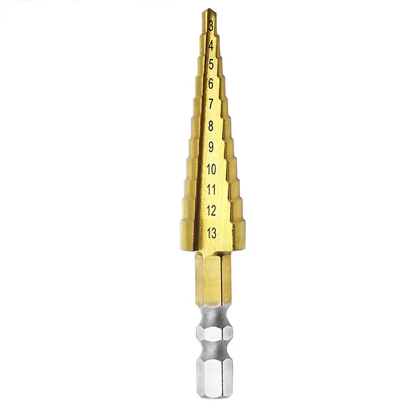 1pc Titanium Coated Step Cone Drill Bit 1//4 inch Hex Shank Woodworking Drilling Tools 3-13mm