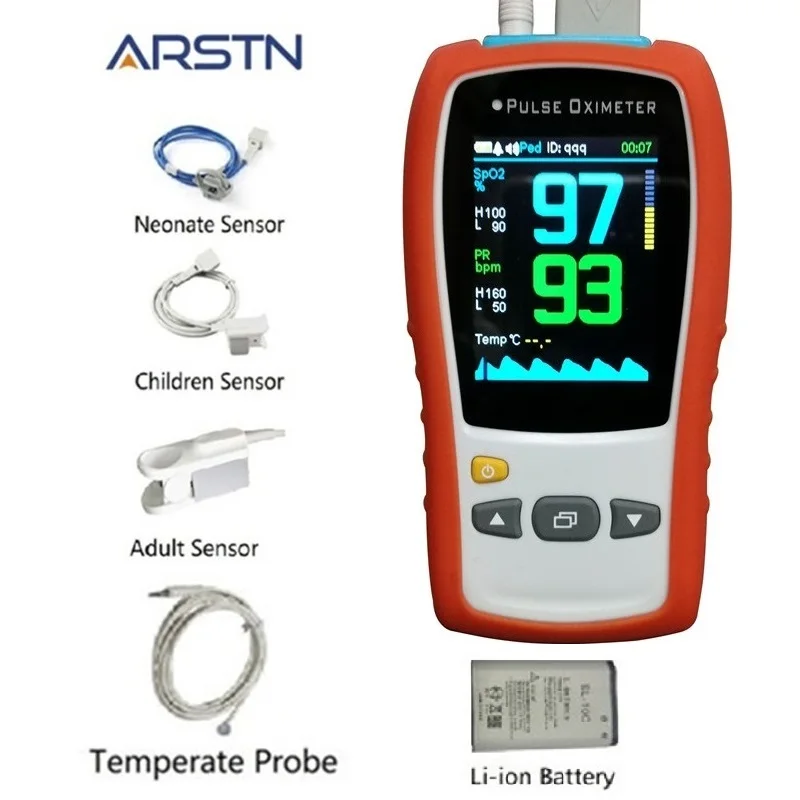 2.8"TFT Handheld Pulse Oximeter Neonate Child Adult Medical Heart Rate Monitor Compatible Nellcor DS100A Sensor SPO2 PR PI