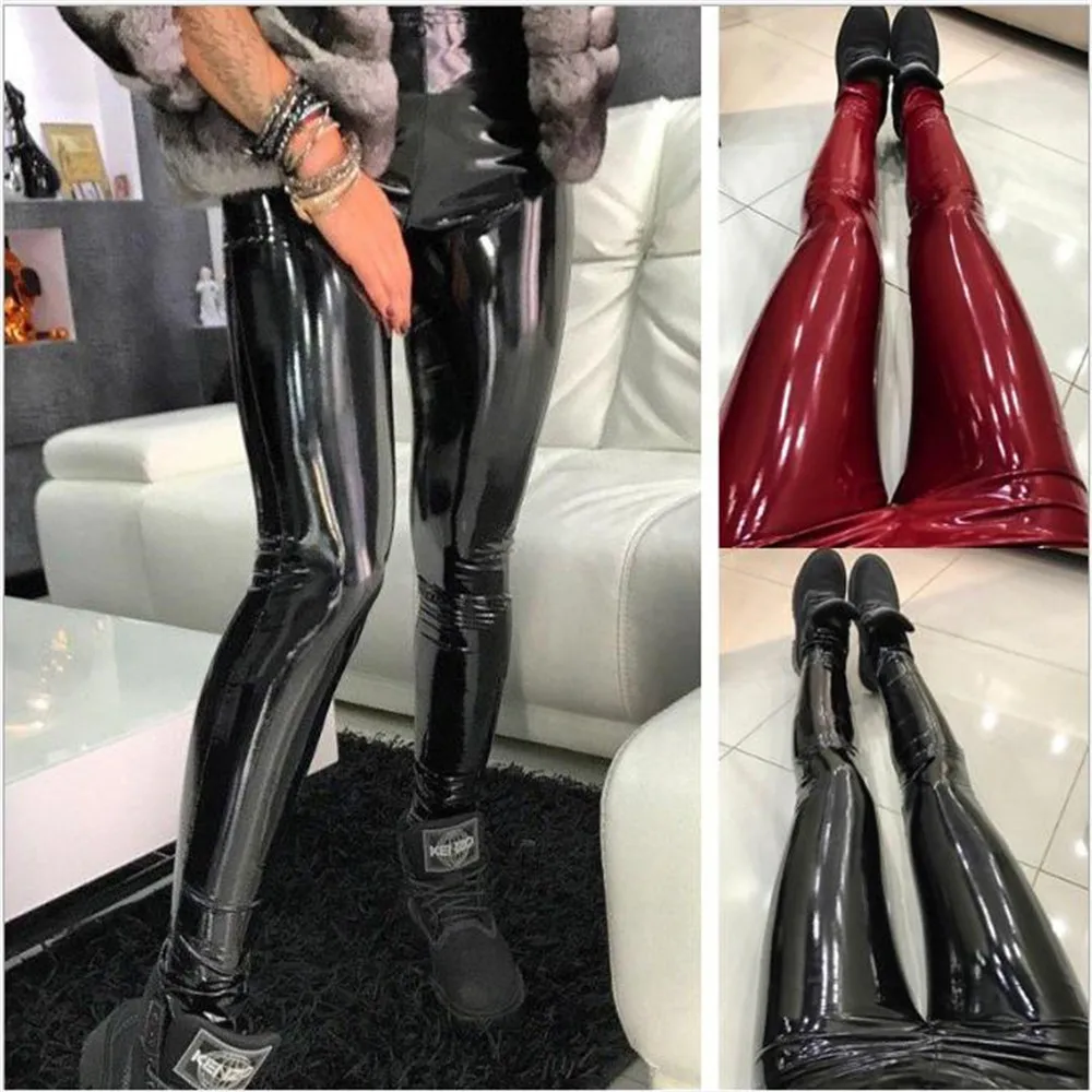 

PU Leather Legging For Women Solid High Waist Skinny Women Pants Fashion Slim Zipper Oversized Trousers