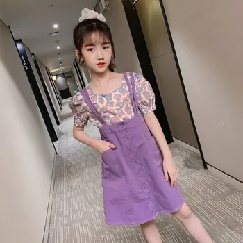 

New 5-10 year old children summer suspender dress suit new children's suspender piece set in the girl princess two piece suit