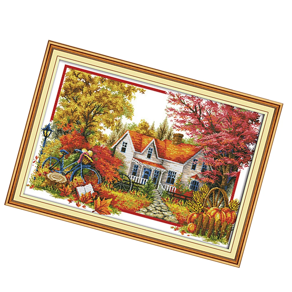 DIY Stamped Cross Stitch Landscape Kits Thread Needlework Embroidery Printed Pattern 11CT Home Decoration Autumn Seasons